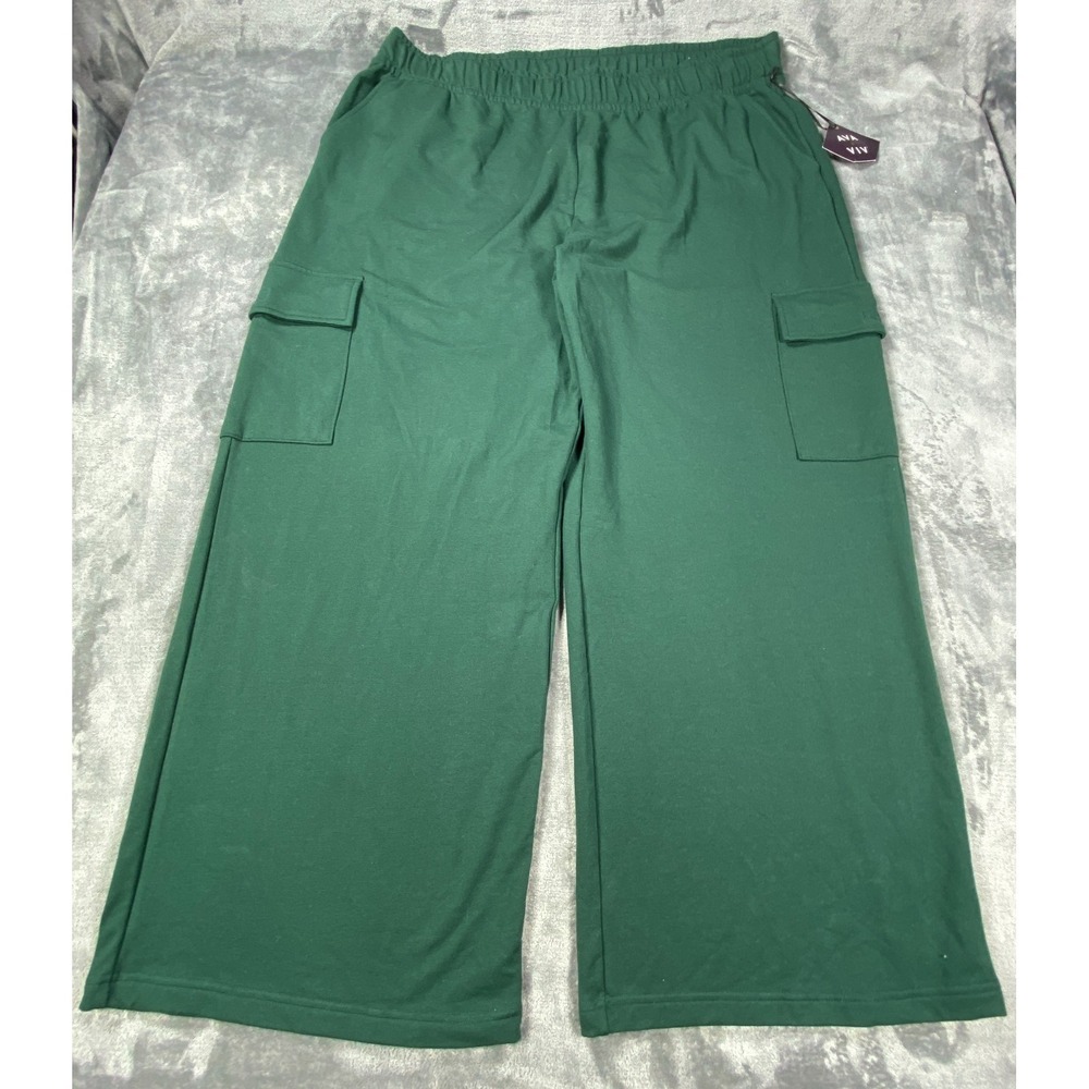 NWT Ava Viv Pants Womens 3X Green Stretch Cargo Luxe Soft Wide Leg Comfort Fit